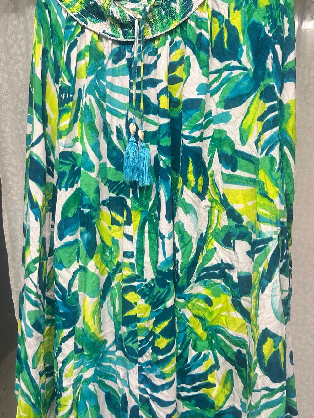 Tropical Leaf Print Maxi pants in Teal & Lime